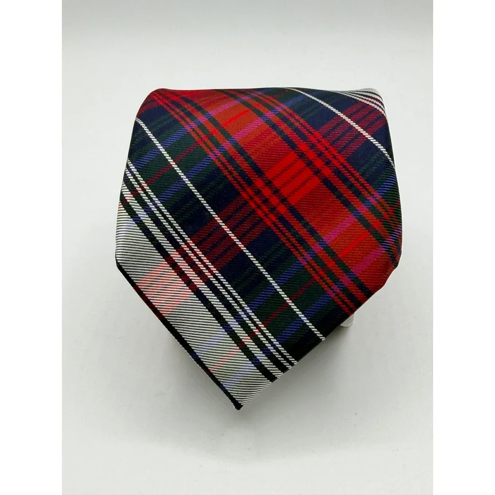 Chaps Mens Silk Necktie Red Navy Blue Green Plaid Classic Formal Dress Tie
